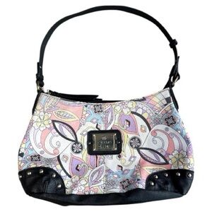 Nicole by Nicole Miller Pink Purple Black Paisley & Floral Print Shoulder Bag